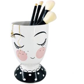 Forward Makeup Brush Holder Organizer, Cup Storage Cosmetic Tools for Vanity Countertops, Perfect for Makeup Brushes, Eyeliners and Mascaras, Also Great As Kitchen Cutlery Storage Cup(White Ceramic)