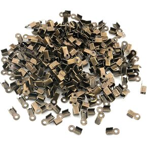 300PCS Fold Over Cord End Caps 3.5x9mm Bronze Color Metal Glossy Crimp Clamp Fastener Loop Handmade Jewelry Accessories Cord Clips for Leather Cord Necklaces Ribbons Tassel End Decorations