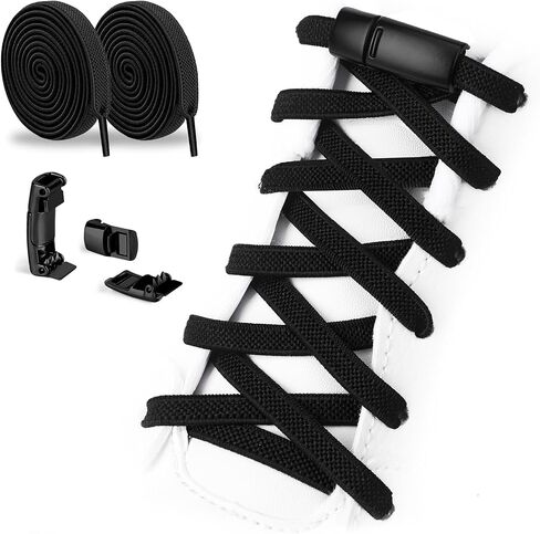 Lydia's Deal Elastic Shoe Laces - Elastic No Tie Shoelaces for Adults and Kids Sneakers, One Size Fits All Shoes, Black in Saudi Arabia