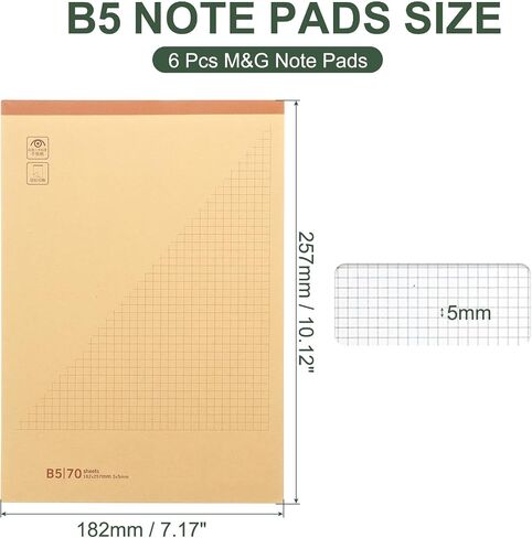 M&G 7x10 Note Pads, 6 Pack B5 Legal Pads 70 Sheets Notepads Writing Pad Graph Grid Chinese Memo Paper Tablet for Work Writing Note Taking Chinese in Saudi Arabia