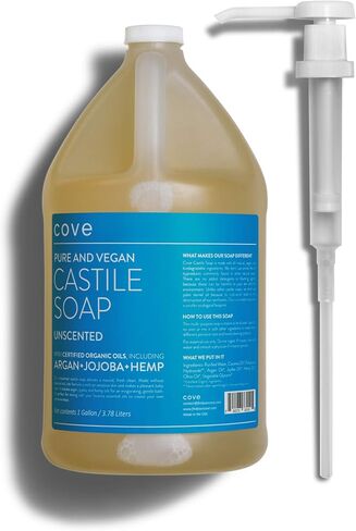 Cove Castile Soap Unscented - 1 Gallon With Pump - Organic Argan, Jojoba, & Hemp Oils in Saudi Arabia