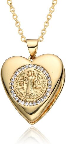 Our Lady of Guadalupe Pendant Necklace CZ Virgin Mary Necklace Gold Plated Heart Shaped Locket Necklace for Women Men Christmas Jewelry Gift in Kuwait