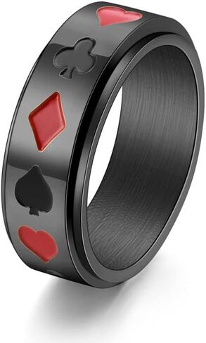 DouuYuhet Dice Poker Spinner Ring for Men Boys Woman - Titanium Steel Playing Cards Rotable Fidget Rings Relieve Stress Stainless Steel Rings Gold Silver Black 8mm Wide in Saudi Arabia