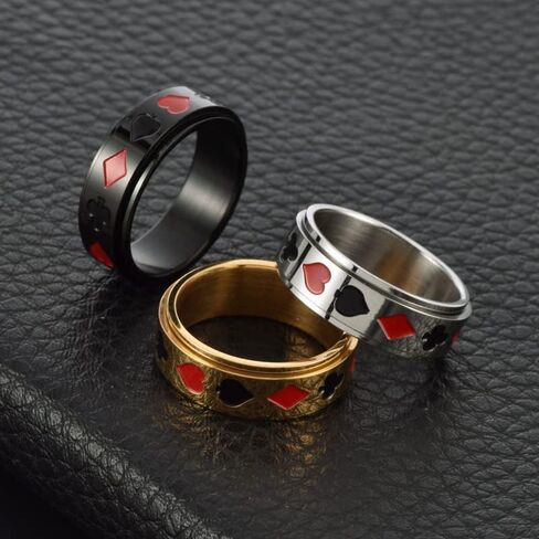 DouuYuhet Dice Poker Spinner Ring for Men Boys Woman - Titanium Steel Playing Cards Rotable Fidget Rings Relieve Stress Stainless Steel Rings Gold Silver Black 8mm Wide in Saudi Arabia