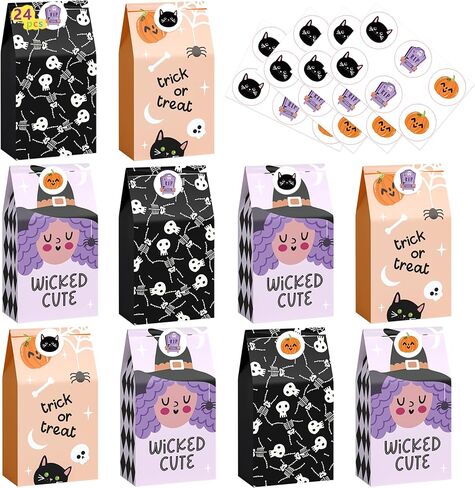 HOUSE OF PARTY Halloween Treats Bags - 24 Pcs | Trick or Treat, Wicked Cute Halloween Paper Treat Bags | Candy Bags with Stickers for Halloween Party Favor Supplies, Halloween Treats, Snacks in Saudi Arabia