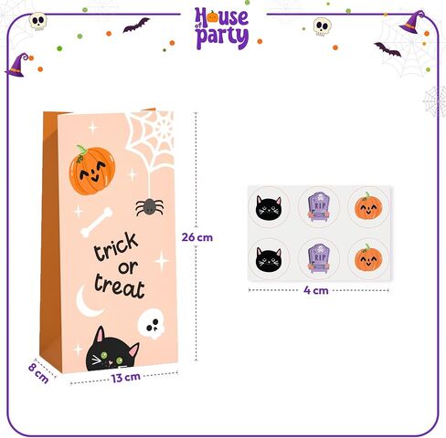 HOUSE OF PARTY Halloween Treats Bags - 24 Pcs | Trick or Treat, Wicked Cute Halloween Paper Treat Bags | Candy Bags with Stickers for Halloween Party Favor Supplies, Halloween Treats, Snacks in Saudi Arabia