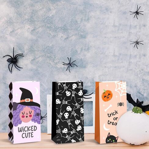 HOUSE OF PARTY Halloween Treats Bags - 24 Pcs | Trick or Treat, Wicked Cute Halloween Paper Treat Bags | Candy Bags with Stickers for Halloween Party Favor Supplies, Halloween Treats, Snacks in Saudi Arabia