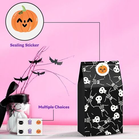 HOUSE OF PARTY Halloween Treats Bags - 24 Pcs | Trick or Treat, Wicked Cute Halloween Paper Treat Bags | Candy Bags with Stickers for Halloween Party Favor Supplies, Halloween Treats, Snacks in Saudi Arabia