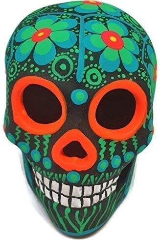 جمجمة سكر مكسيكية مرسومة يدويًا من ARTESANO - زخارف مذبح Dia de Los Muertos مقاس 3 بوصات | جماجم السكر الميتة | ديكور كالافيراس سيراميك سينكو دي مايو للمنزل أو المكتب [زهرة خضراء] in Saudi Arabia