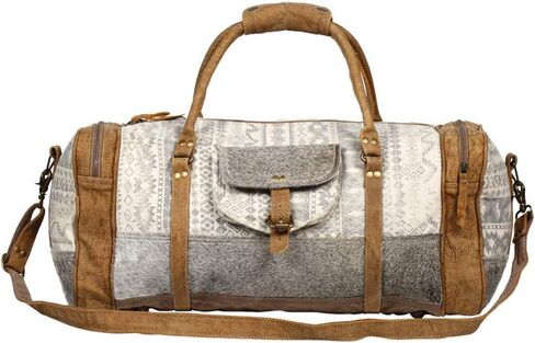 Myra Bag Statement Upcycled Canvas & Cowhide Leather Travel Bag S-1270 in Saudi Arabia