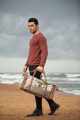 Myra Bag Statement Upcycled Canvas & Cowhide Leather Travel Bag S-1270 in Saudi Arabia