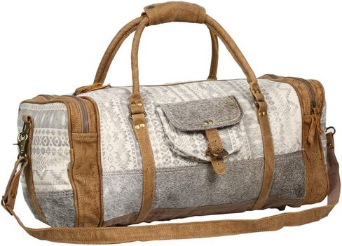 Myra Bag Statement Upcycled Canvas & Cowhide Leather Travel Bag S-1270 in Saudi Arabia