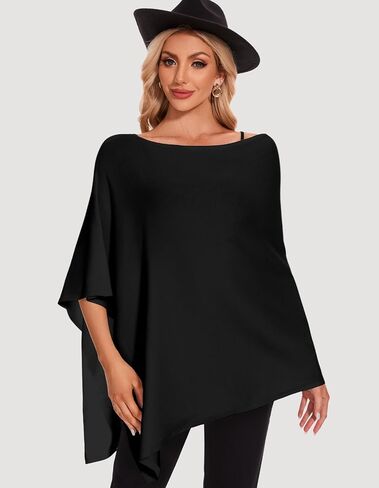 PULI Women Soft Knit Poncho Lightweight Travel Shawl Cape Versatile Ponchos Sweater in Saudi Arabia