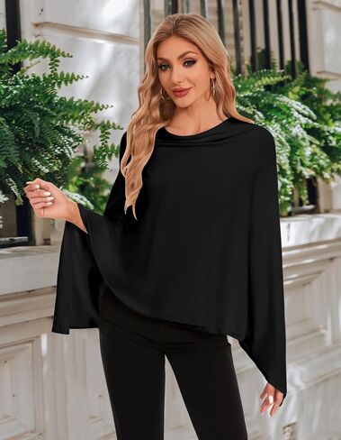 PULI Women Soft Knit Poncho Lightweight Travel Shawl Cape Versatile Ponchos Sweater in Saudi Arabia