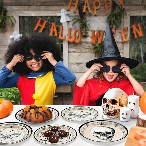 DYLIVeS Halloween Party Plates, 100 Pack Halloween Skull Bats Disposable Paper Plates Dinnerware, 9" Dinner Plates 7" Dessert Plates Halloween Party Supplies Spooky Halloween Decorations Boys Men in Saudi Arabia