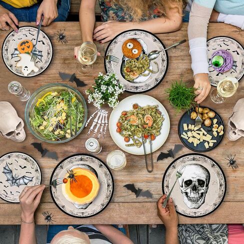 DYLIVeS Halloween Party Plates, 100 Pack Halloween Skull Bats Disposable Paper Plates Dinnerware, 9" Dinner Plates 7" Dessert Plates Halloween Party Supplies Spooky Halloween Decorations Boys Men in Saudi Arabia