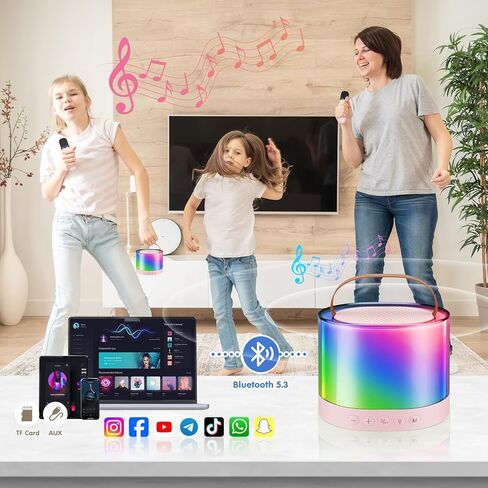 Mini Karaoke Machine for Kids, Bluetooth Speaker with 2 Wireless Microphones, Protable Toddler Karaoke Machine Toys with Variable Voice LED Lights for 4-12 Years Old Girls Christmas Birthday Gift in Saudi Arabia