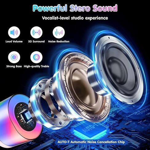 Mini Karaoke Machine for Kids, Bluetooth Speaker with 2 Wireless Microphones, Protable Toddler Karaoke Machine Toys with Variable Voice LED Lights for 4-12 Years Old Girls Christmas Birthday Gift in Saudi Arabia