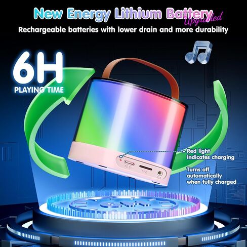 Mini Karaoke Machine for Kids, Bluetooth Speaker with 2 Wireless Microphones, Protable Toddler Karaoke Machine Toys with Variable Voice LED Lights for 4-12 Years Old Girls Christmas Birthday Gift in Saudi Arabia