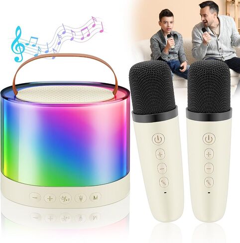 Mini Karaoke Machine for Kids, Bluetooth Speaker with 2 Wireless Microphones, Protable Toddler Karaoke Machine Toys with Variable Voice LED Lights for 4-12 Years Old Girls Christmas Birthday Gift in Saudi Arabia