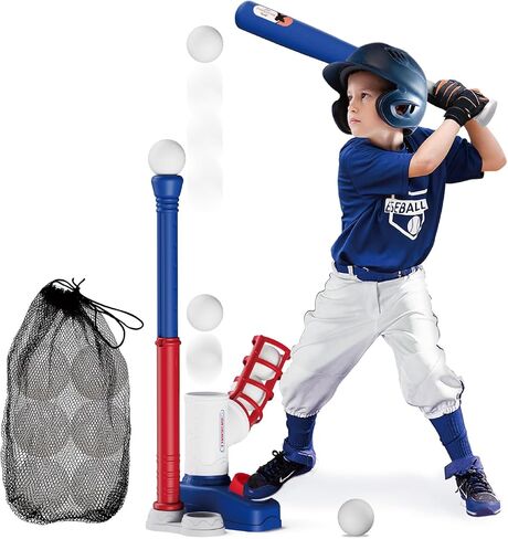 Tball Set for Toddler 3-5, T Ball Set for Kids 3-5-8, Toddler Kid Baseball Set 5-7, Toddler Kid Baseball Tball Bat Tee with 6 Baseball, Tee Ball Set Gift (Blue) in Saudi Arabia