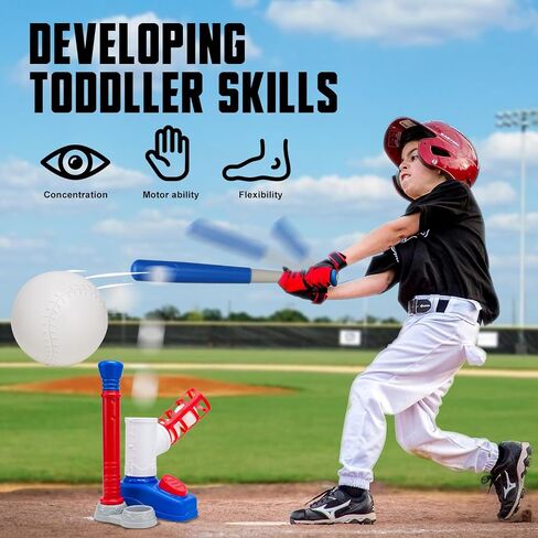 Tball Set for Toddler 3-5, T Ball Set for Kids 3-5-8, Toddler Kid Baseball Set 5-7, Toddler Kid Baseball Tball Bat Tee with 6 Baseball, Tee Ball Set Gift (Blue) in Saudi Arabia