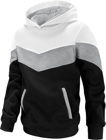 Arshiner Boy's Color Block Pullover Fleece Hoodie Long Sleeve Casual Sweatshirt with Pocket Age 3-13 Years in Saudi Arabia
