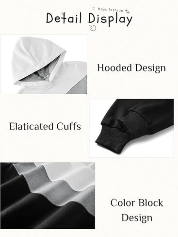 Arshiner Boy's Color Block Pullover Fleece Hoodie Long Sleeve Casual Sweatshirt with Pocket Age 3-13 Years in Saudi Arabia