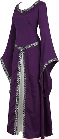 Lehauya Womens Renaissance Costumes Medieval Irish Dress Victorian Retro Gown Cosplay Long Dress in Kuwait