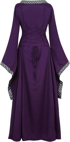 Lehauya Womens Renaissance Costumes Medieval Irish Dress Victorian Retro Gown Cosplay Long Dress in Kuwait