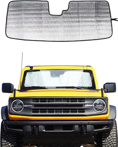 مظلة الشمس للزجاج الأمامي Savadicar متوافقة مع 2021-2024 Ford Bronco (ليست للرياضة)، مظلات النافذة الأمامية للأشعة فوق البنفسجية والحماية من حرارة الشمس، هيكل من رقائق الألومنيوم ثلاثي الطبقات، فضي in Kuwait