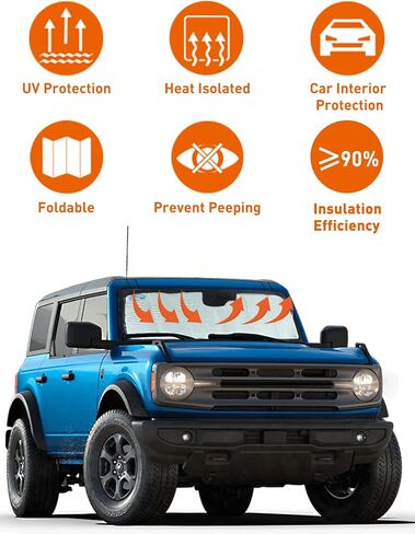 مظلة الشمس للزجاج الأمامي Savadicar متوافقة مع 2021-2024 Ford Bronco (ليست للرياضة)، مظلات النافذة الأمامية للأشعة فوق البنفسجية والحماية من حرارة الشمس، هيكل من رقائق الألومنيوم ثلاثي الطبقات، فضي in Kuwait