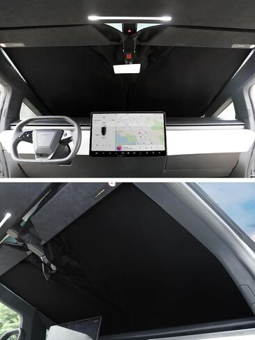 مظلة شمسية للزجاج الأمامي لسيارة Tesla Cybertruck 2024، طبقة عاكسة فضية تحجب الحرارة والشمس، حاجز شمس نافذة قابل للطي لملحقات Cybertruck in Saudi Arabia