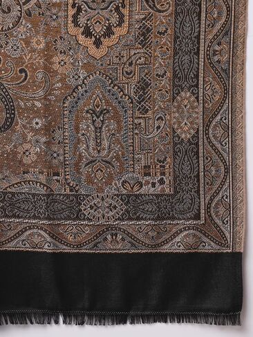Zamour Large Jacquard Woven Indian Shawl Wrap for Men, Light Weight, Traditional Floral Jaal Patterns Black in Kuwait