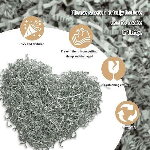 Zankubom 1 LB Light Gray Crinkle Cut Paper Shred Filler Great for Gift Wrapping, Light Gray Basket Fillers, Birthday, Gift Wrapping, Anniversary, Halloween Christmas Party Decor Filling Supplies in Kuwait