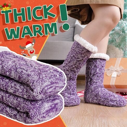 SeeyAN Slipper Fuzzy Socks For Womens Warm Winter Thick Fleece Lined Thermal Fluffy Non Slip Cozy Cabin Soft Socks With Grips in Saudi Arabia