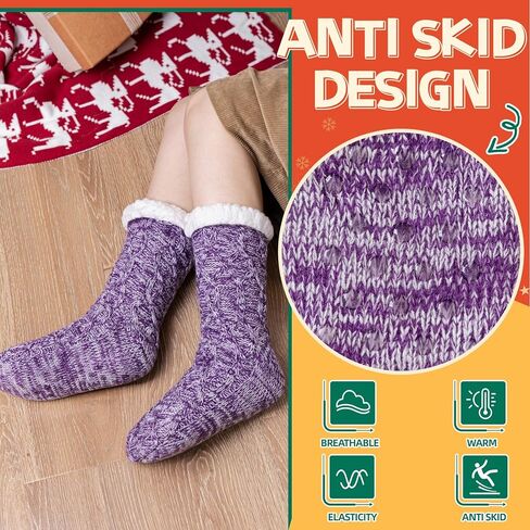 SeeyAN Slipper Fuzzy Socks For Womens Warm Winter Thick Fleece Lined Thermal Fluffy Non Slip Cozy Cabin Soft Socks With Grips in Saudi Arabia