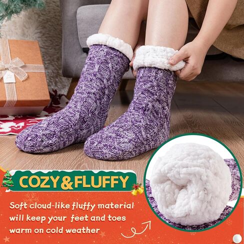 SeeyAN Slipper Fuzzy Socks For Womens Warm Winter Thick Fleece Lined Thermal Fluffy Non Slip Cozy Cabin Soft Socks With Grips in Saudi Arabia