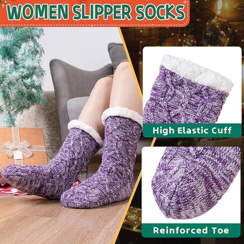 SeeyAN Slipper Fuzzy Socks For Womens Warm Winter Thick Fleece Lined Thermal Fluffy Non Slip Cozy Cabin Soft Socks With Grips in Saudi Arabia