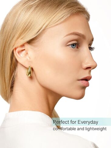 Altitude Boutique 18K Small Chunky Gold Hoops | Thick Oval Tube Earrings | Lightweight, Hypoallergenic Open Hoop Earrings For Women in Kuwait