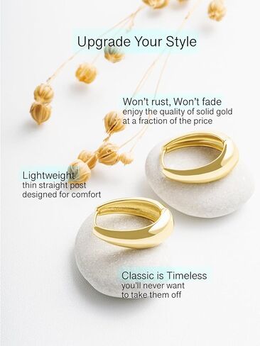 Altitude Boutique 18K Small Chunky Gold Hoops | Thick Oval Tube Earrings | Lightweight, Hypoallergenic Open Hoop Earrings For Women in Kuwait