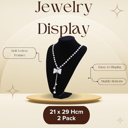 YAN & HIN 2pcs 6-inch Short Black Velvet Necklace Small Holder Stand Display Stands Mannequin Bust Jewelry Organizer Displays for Shop Event Shows (Black Velvet, 10 x 15 cm) in Saudi Arabia