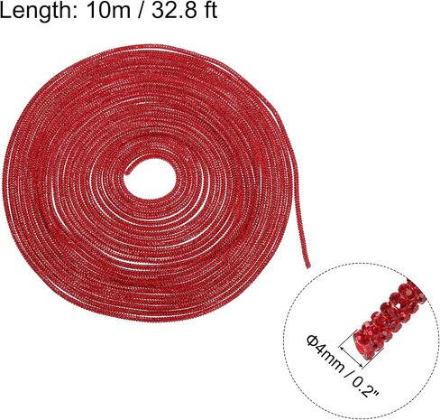 MECCANIXITY 4mm x 10m Shoe Laces Hoodie String Glitter Cords Rhinestone Tube Rope Bling Crystal String Rope for DIY Sneakers Sweaters Sweatpants Decoration Dark Red with Aglets in Saudi Arabia