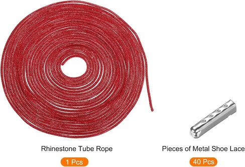 MECCANIXITY 4mm x 10m Shoe Laces Hoodie String Glitter Cords Rhinestone Tube Rope Bling Crystal String Rope for DIY Sneakers Sweaters Sweatpants Decoration Dark Red with Aglets in Saudi Arabia