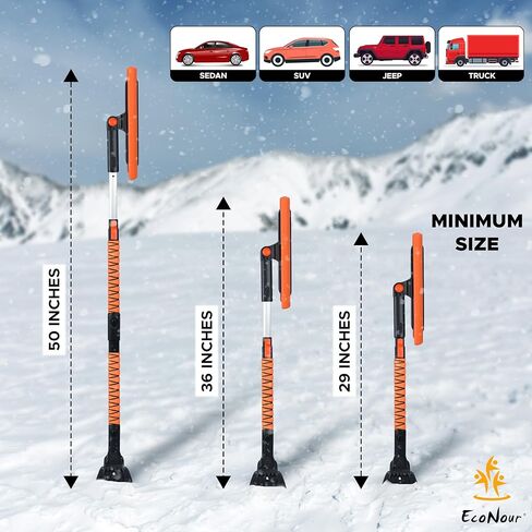مكشطة الثلج EcoNour مقاس 50 بوصة للزجاج الأمامي للسيارة | رأس إسفنجي مضاد للخدش وتصميم قابل للفصل للمركبة | أداة إزالة الثلج الطويلة والنهائية | مكنسة الثلج الممتدة مثالية للسيارات والشاحنات وسيارات الدفع الرباعي in Kuwait