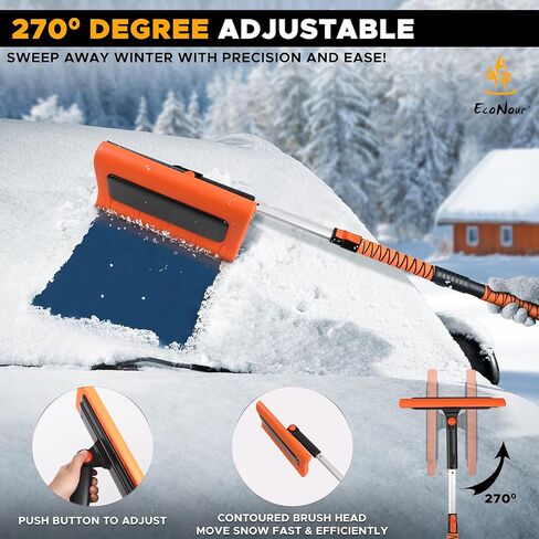مكشطة الثلج EcoNour مقاس 50 بوصة للزجاج الأمامي للسيارة | رأس إسفنجي مضاد للخدش وتصميم قابل للفصل للمركبة | أداة إزالة الثلج الطويلة والنهائية | مكنسة الثلج الممتدة مثالية للسيارات والشاحنات وسيارات الدفع الرباعي in Kuwait