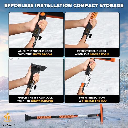 مكشطة الثلج EcoNour مقاس 50 بوصة للزجاج الأمامي للسيارة | رأس إسفنجي مضاد للخدش وتصميم قابل للفصل للمركبة | أداة إزالة الثلج الطويلة والنهائية | مكنسة الثلج الممتدة مثالية للسيارات والشاحنات وسيارات الدفع الرباعي in Kuwait