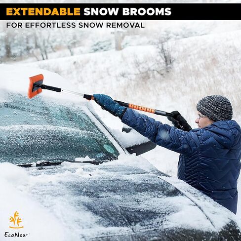 مكشطة الثلج EcoNour مقاس 50 بوصة للزجاج الأمامي للسيارة | رأس إسفنجي مضاد للخدش وتصميم قابل للفصل للمركبة | أداة إزالة الثلج الطويلة والنهائية | مكنسة الثلج الممتدة مثالية للسيارات والشاحنات وسيارات الدفع الرباعي in Kuwait