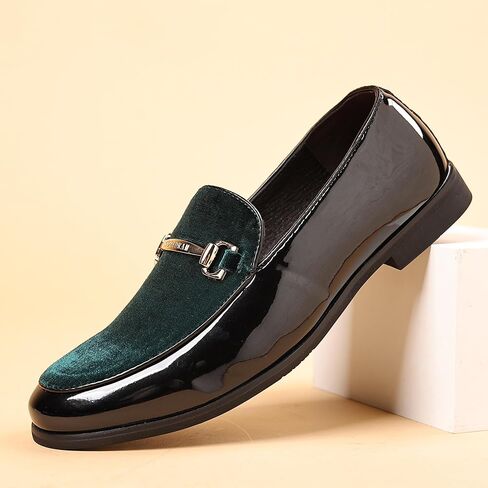 COSIDRAM Men's Casual Shoes Fashion Velvet Patent Leather Loafers Classic Gold Buckle Business Party Shoes in Kuwait