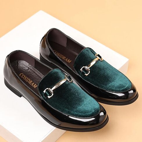 COSIDRAM Men's Casual Shoes Fashion Velvet Patent Leather Loafers Classic Gold Buckle Business Party Shoes in Kuwait